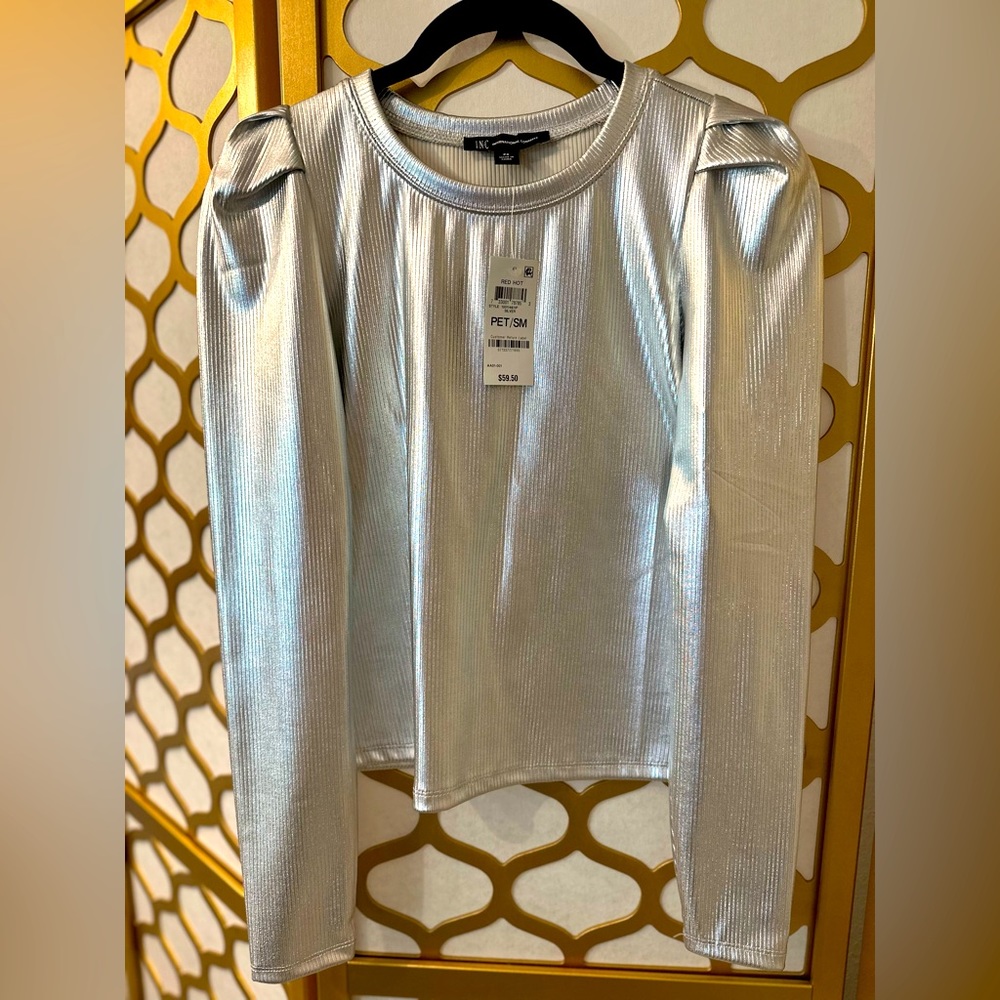 Metallic Blouse with Pleated Shoulders